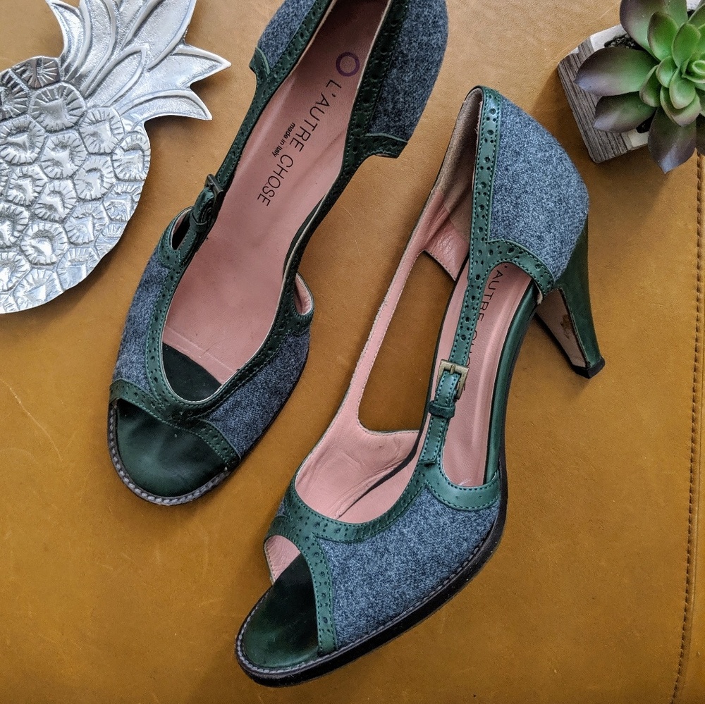 L'auture Chose tween green kitten heel peeptoe